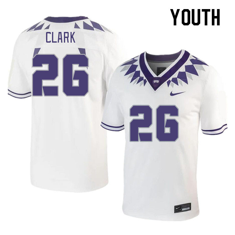 Youth #26 Bud Clark TCU Horned Frogs 2023 College Footbal Jerseys Stitched-White